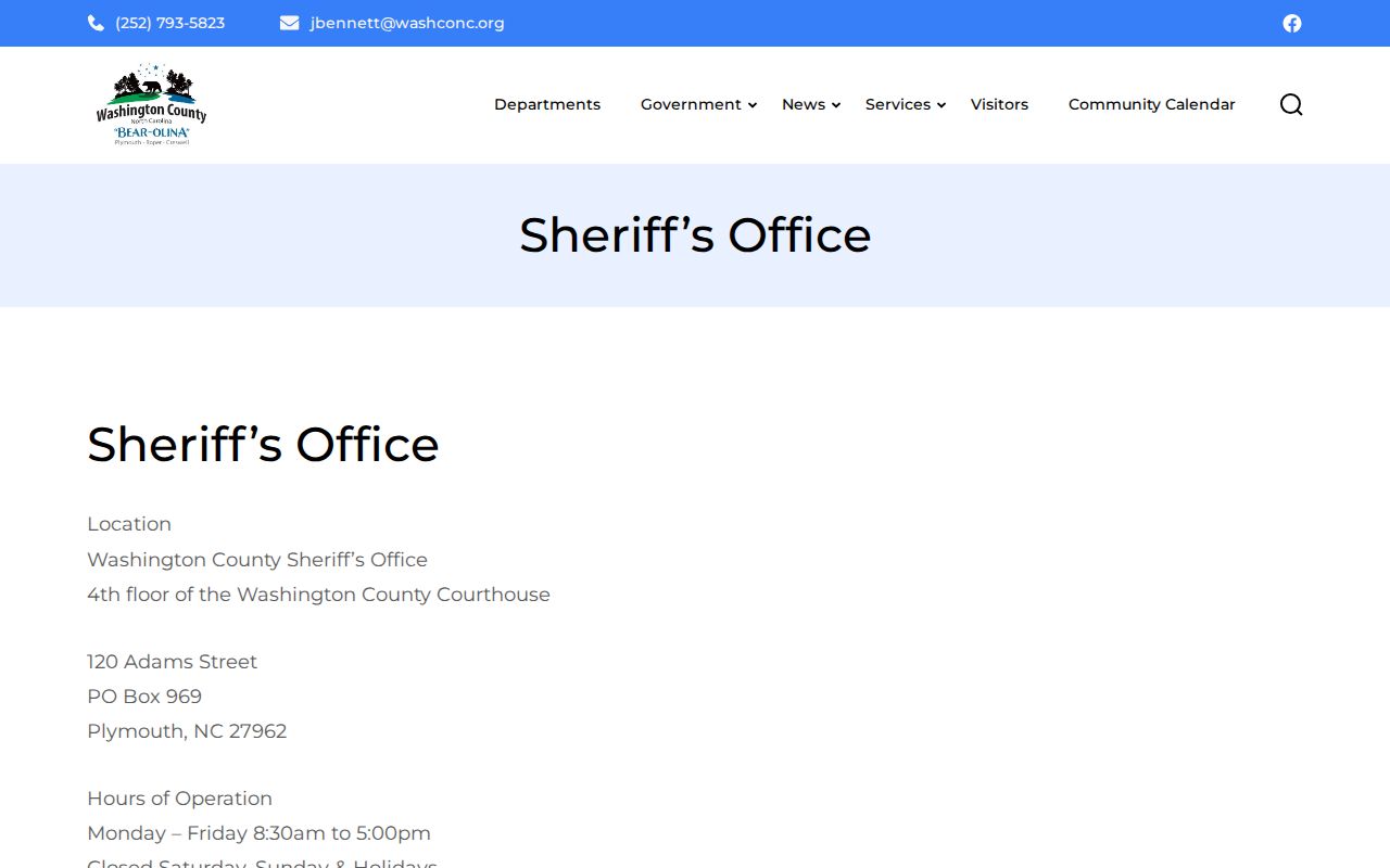 Washington County Detention Center release records contact on the official Sheriff page