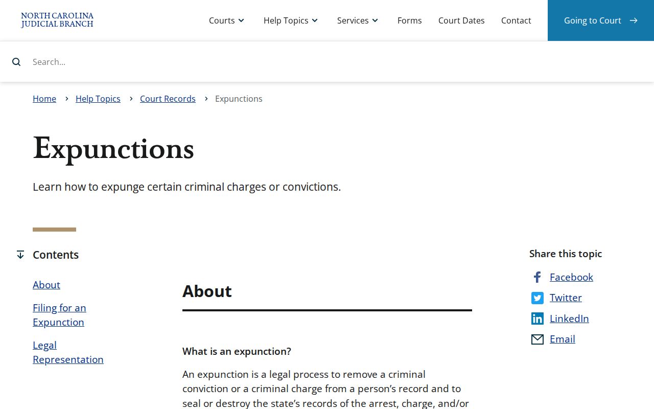Washington County release record expunction information from North Carolina courts