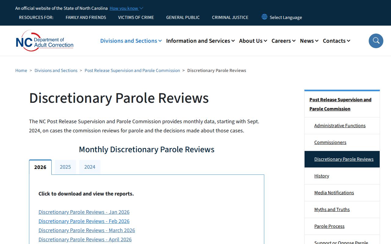 Washington County parole review monthly decision reports