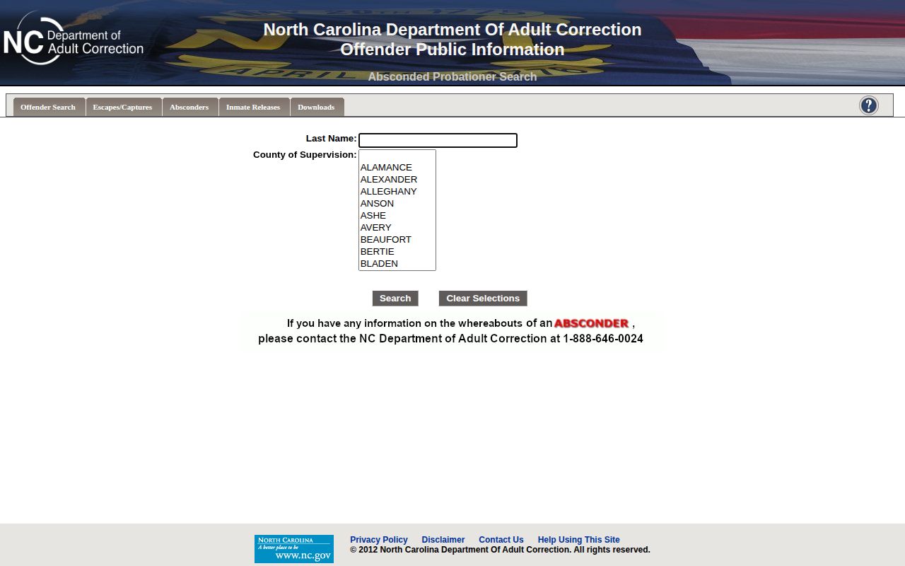 Washington County post-release supervision absconder search fields